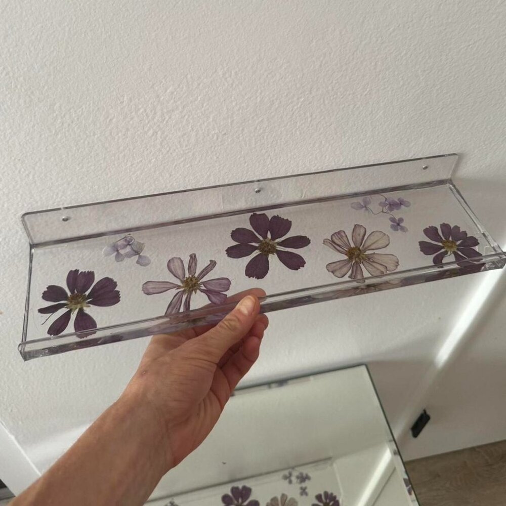 Acrylic floating shelf with real hand picked and pressed flower design